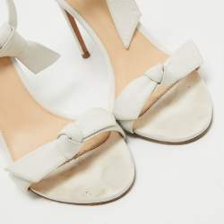 Alexandre Birman White Knotted Leather Clarita Ankle Tie Sandals Size 37.5