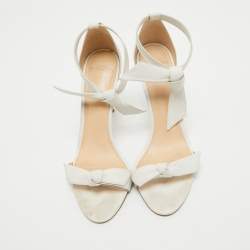 Alexandre Birman White Knotted Leather Clarita Ankle Tie Sandals Size 37.5