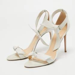 Alexandre Birman White Knotted Leather Clarita Ankle Tie Sandals Size 37.5
