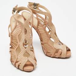 Alexandre Birman Beige Suede Cut Out Peep-Toe Ankle Strap Sandals Size 41