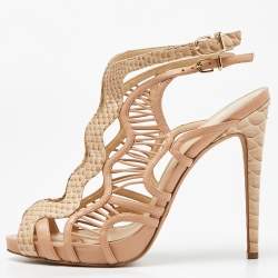 Alexandre Birman Beige Suede Cut Out Peep-Toe Ankle Strap Sandals Size 41