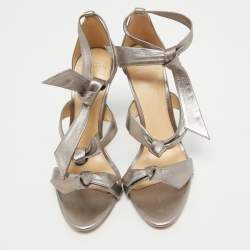 Alexandre Birman Silver Leather  Ankle Strap Sandals Size 41