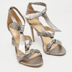Alexandre Birman Silver Leather  Ankle Strap Sandals Size 41