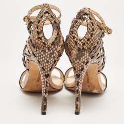 Alexandre Birman Tricolor Suede and Python Cut Out Ankle Strap Sandals Size 36.5