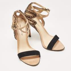 Alexandre Birman Tricolor Suede and Python Cut Out Ankle Strap Sandals Size 36.5