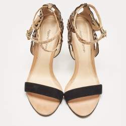 Alexandre Birman Tricolor Suede and Python Cut Out Ankle Strap Sandals Size 36.5