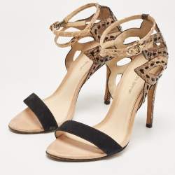 Alexandre Birman Tricolor Suede and Python Cut Out Ankle Strap Sandals Size 36.5