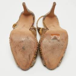 Alexandre Birman Yellow/Brown Snakeskin Peep Toe Slingback Pumps Size 37