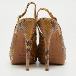 Alexandre Birman Yellow/Brown Snakeskin Peep Toe Slingback Pumps Size 37