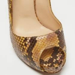 Alexandre Birman Yellow/Brown Snakeskin Peep Toe Slingback Pumps Size 37