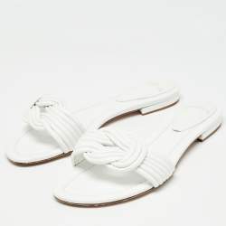 Pre Owned Alexandre Birman White Leather Vicky Flat Slides Size 41.5