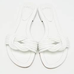 Pre Owned Alexandre Birman White Leather Vicky Flat Slides Size 41.5