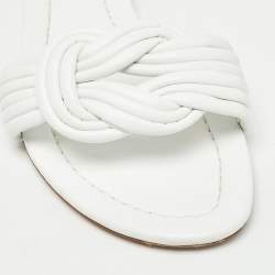 Pre Owned Alexandre Birman White Leather Vicky Flat Slides Size 41.5