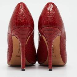Pre Owned Alexandre Birman Red Python Leather Pumps Size 37.5
