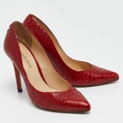 Pre Owned Alexandre Birman Red Python Leather Pumps Size 37.5