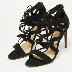 Alexandre Birman Black Suede Cut Out Strappy Sandals Size 40