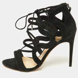 Alexandre Birman Black Suede Cut Out Strappy Sandals Size 40