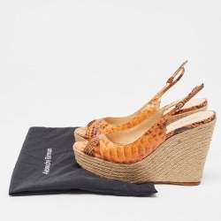 Alexandre Birman Orange Python Espadrille Slingback Sandals Size 39.5