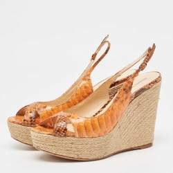 Alexandre Birman Orange Python Espadrille Slingback Sandals Size 39.5