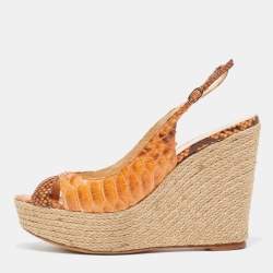 Alexandre Birman Orange Python Espadrille Slingback Sandals Size 39.5