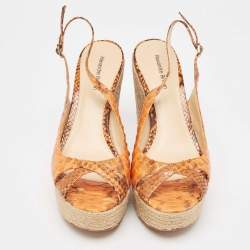 Alexandre Birman Orange Python Espadrille Slingback Sandals Size 39.5