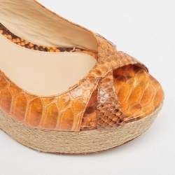 Alexandre Birman Orange Python Espadrille Slingback Sandals Size 39.5