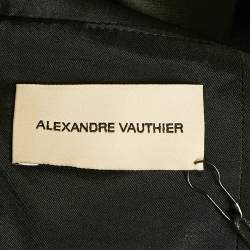 Pre Owned Alexandre Vauthier Black Satin Ruffled V-Neck Mini Dress M