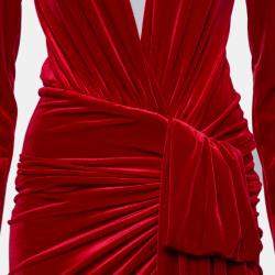 Alexandre Vauthier Red Velvet Plunge Neck Faux Wrap Mini Dress S