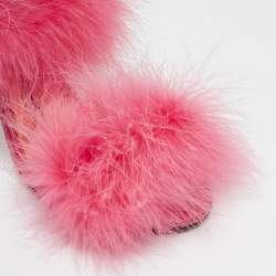 Alexandre Vauthier Pink Feather and Satin Veronica Ankle Strap Sandals Size 37