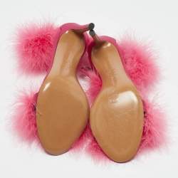 Alexandre Vauthier Pink Feather and Satin Veronica Ankle Strap Sandals Size 37