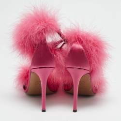 Alexandre Vauthier Pink Feather and Satin Veronica Ankle Strap Sandals Size 37