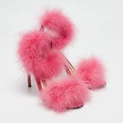 Alexandre Vauthier Pink Feather and Satin Veronica Ankle Strap Sandals Size 37