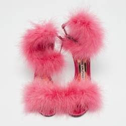 Alexandre Vauthier Pink Feather and Satin Veronica Ankle Strap Sandals Size 37