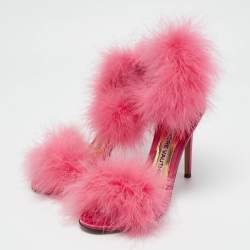 Alexandre Vauthier Pink Feather and Satin Veronica Ankle Strap Sandals Size 37
