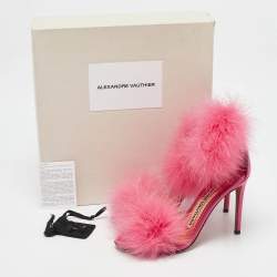 Alexandre Vauthier Pink Feather and Satin Veronica Ankle Strap Sandals Size 37