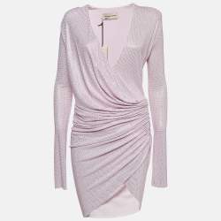 Alexandre Vauthier Pink Crystal Embellished Draped Mini Dress M