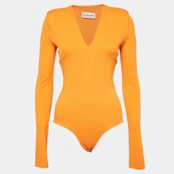 Alexandre Vauthier Orange Jersey V-Neck Bodysuit M