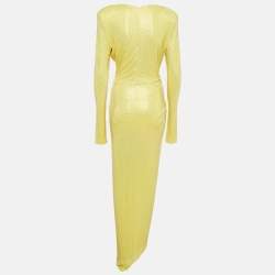 Alexandre Vauthier Yellow Studded Jersey Plunged Maxi Dress S