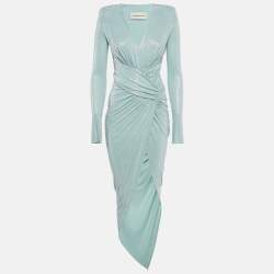 Alexandre Vauthier Blue Studded Jersey Drape Style Maxi Dress S