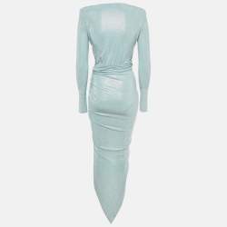 Alexandre Vauthier Blue Studded Jersey Drape Style Maxi Dress S