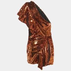 Pre Owned Alexandre Vauthier Metallic Sequin One-Shoulder Ruffled Mini Dress M
