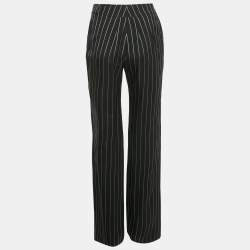 Pre Owned Alexandre Vauthier Black Striped Crepe Wide Leg Trousers S