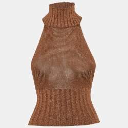 Pre Owned Alexandre Vauthier Brown Lurex Knit Back Open Top S