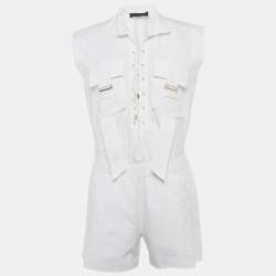 Pre Owned Alexandre Vauthier White Cotton Criss Cross Tie-Up Detail Playsuit XS