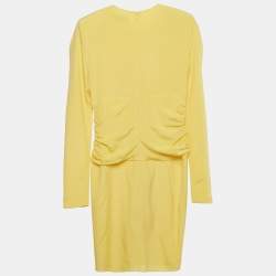 Pre Owned Alexandre Vauthier Yellow Silk Draped Mini Dress M