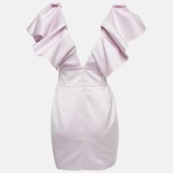 Pre Owned Alexandre Vauthier Pink Satin Ruffled Mini Dress S
