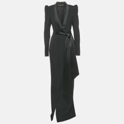 Pre Owned Alexandre Vauthier Black Satin Collar Crepe Tailored Long Dress S
