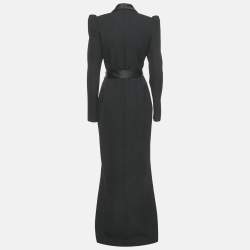 Pre Owned Alexandre Vauthier Black Satin Collar Crepe Tailored Long Dress S