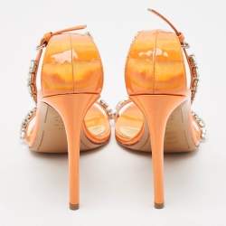 Alexandre Vauthier Orange  Patent Leather Crystal Embellishments Sandals Size 39