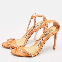Alexandre Vauthier Orange  Patent Leather Crystal Embellishments Sandals Size 39